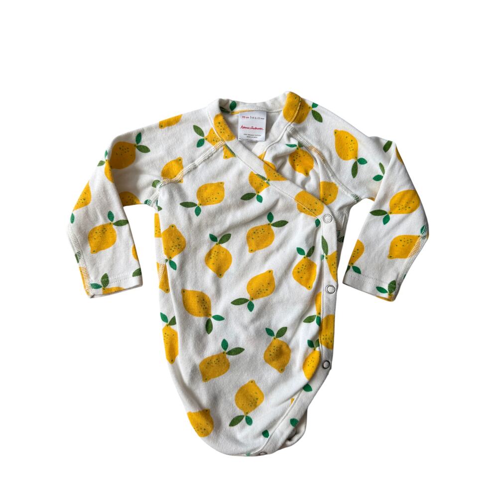 Hanna Andersson Lemon Print Kimono Wrap Bodysuit 6-12M